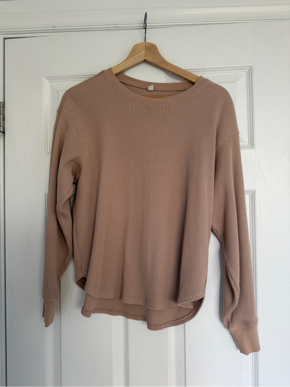 Uniqlo Waffle-Knit Crewneck Sweatshirt — Light Brown